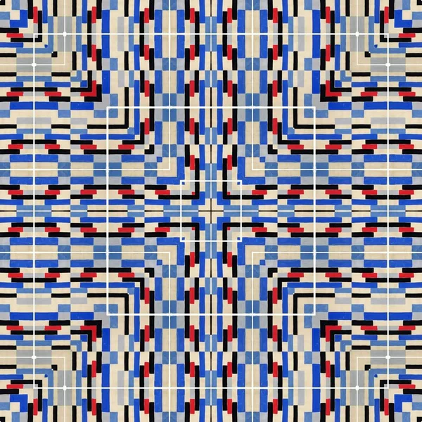 Abstracto Colorido Hexágono Cuadrado Geométrico Inconsútil Patrón Simétrico Caleidoscopio Moda — Foto de Stock