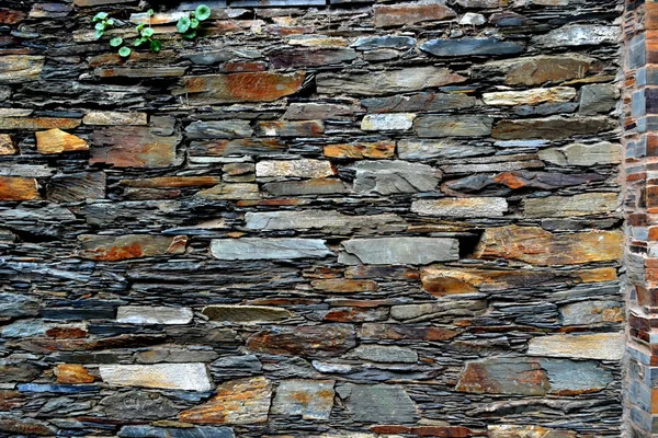Close Detail View Old Traditional Stone Wall Built Schist Piodao — Stock Photo, Image