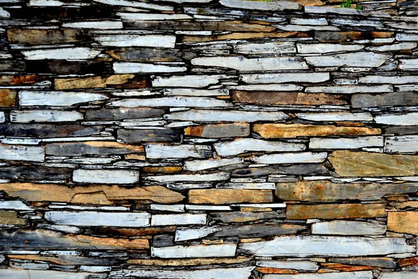 Vista Perto Antigo Muro Pedra Tradicional Construído Partir Xisto Piodao — Fotografia de Stock