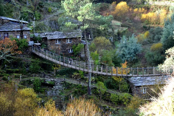 Case Ponti Tradizionali Foz Egua Vicino Piodao Remoto Villaggio Nel — Foto Stock