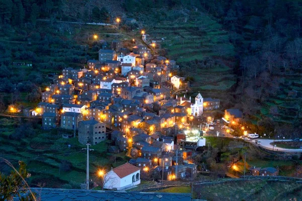 Nachtansicht Piodao Ist Ein Traditionelles Schieferdorf Den Bergen Abgelegenes Dorf — Stockfoto
