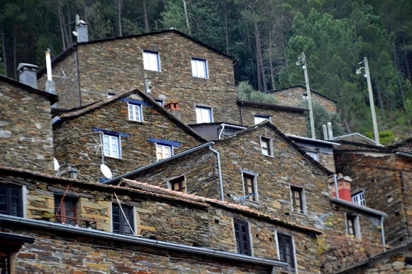 Vista Perto Antigo Muro Pedra Tradicional Construído Partir Xisto Piodao — Fotografia de Stock