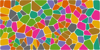 Vitray renkli voronoi fileto, vektör soyut ile. Düzensiz hücre arka plan deseni. 2D geometrik şekiller kılavuz. En boy oranı 2:1