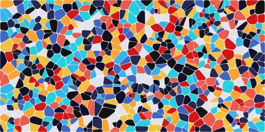Vitray renkli voronoi fileto, vektör soyut ile. Düzensiz hücre arka plan deseni. 2D geometrik şekiller kılavuz. En boy oranı 2:1