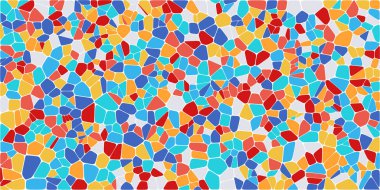 Vitray renkli voronoi fileto, vektör soyut ile. Düzensiz hücre arka plan deseni. 2D geometrik şekiller kılavuz. En boy oranı 2:1