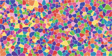 Vitray renkli voronoi fileto, vektör soyut ile. Düzensiz hücre arka plan deseni. 2D geometrik şekiller kılavuz. En boy oranı 2:1