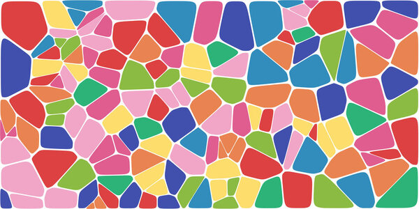 Витражи разноцветные вороной с филе, векторная абстракция. Неравномерный фон клеток. 2D Геометрическая сетка. Aspect Ratio 2: 1
