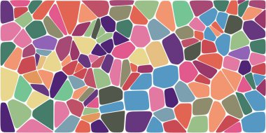 Vitray renkli voronoi fileto, vektör soyut ile. Düzensiz hücre arka plan deseni. 2D geometrik şekiller kılavuz. En boy oranı 2:1