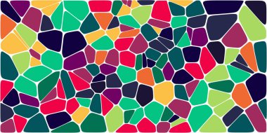 Vitray renkli voronoi fileto, vektör soyut ile. Düzensiz hücre arka plan deseni. 2D geometrik şekiller kılavuz. En boy oranı 2:1