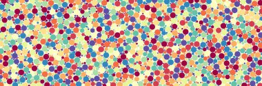 Seyrek suluboya konfeti nokta beyaz arka plan üzerinde renkli. Kaotik desen daire. En boy oranı 3:1