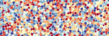Seyrek suluboya konfeti nokta beyaz arka plan üzerinde renkli. Kaotik desen daire dijital. En boy oranı 3:1