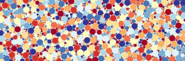 Seyrek suluboya konfeti nokta beyaz arka plan üzerinde renkli. Kaotik desen daire dijital. En boy oranı 3:1