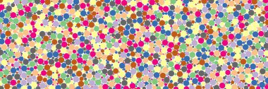 Seyrek suluboya konfeti nokta beyaz arka plan üzerinde renkli. Kaotik desen daire dijital. En boy oranı 3:1