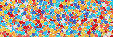 Seyrek suluboya konfeti nokta beyaz arka plan üzerinde renkli. Kaotik desen daire dijital. En boy oranı 3:1