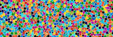 Seyrek suluboya konfeti nokta beyaz arka plan üzerinde renkli. Kaotik desen daire dijital. En boy oranı 3:1