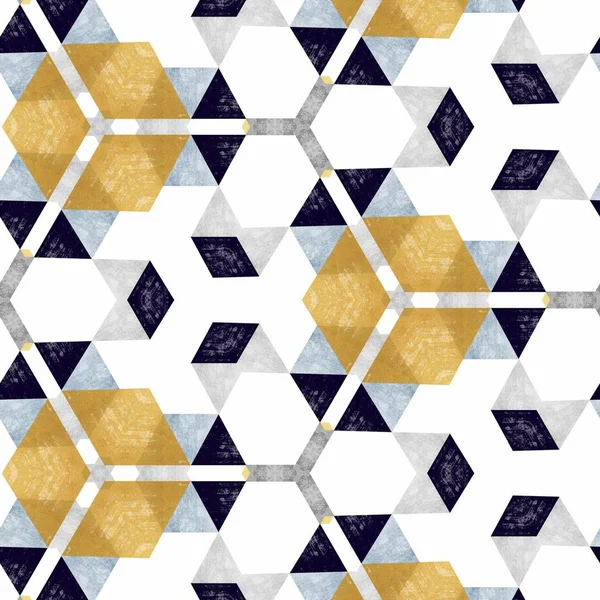 Abstrakte bunte Sechseck Quadrat geometrische nahtlose Muster symmetrische Kaleidoskop-Mode — Stockfoto
