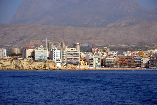 Sunny panoramic view on Benidorm city with seafront in Alicante Mediterranean of Spain — Stock Photo, Image