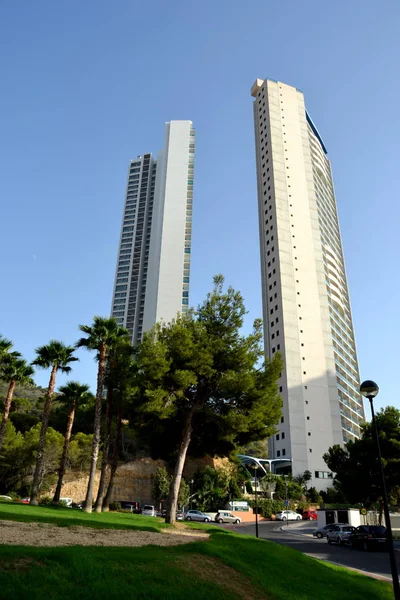 Edifícios, praia Benidorm em Alicante Mediterrâneo de Espanha — Fotografia de Stock