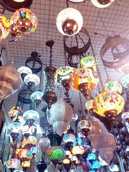 Colorful glass lamps at the bazar, in Granada, Spain — Stock Photo, Image