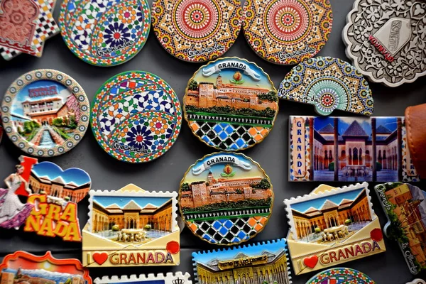 Souvenirs of Granada. Ceramic arabesque magnets, Spain — Stock Photo, Image