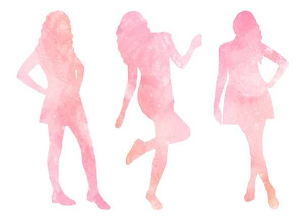 Watercolor Silhouettes Women Vector — Stock Vector