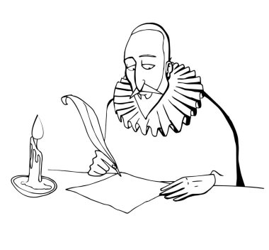 Line illustration of the Spanish writer Miguel de Cervantes clipart