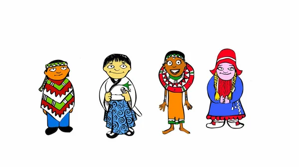 Иллюстрация Нескольких Детей Разных Рас Национальностей — стоковое фото