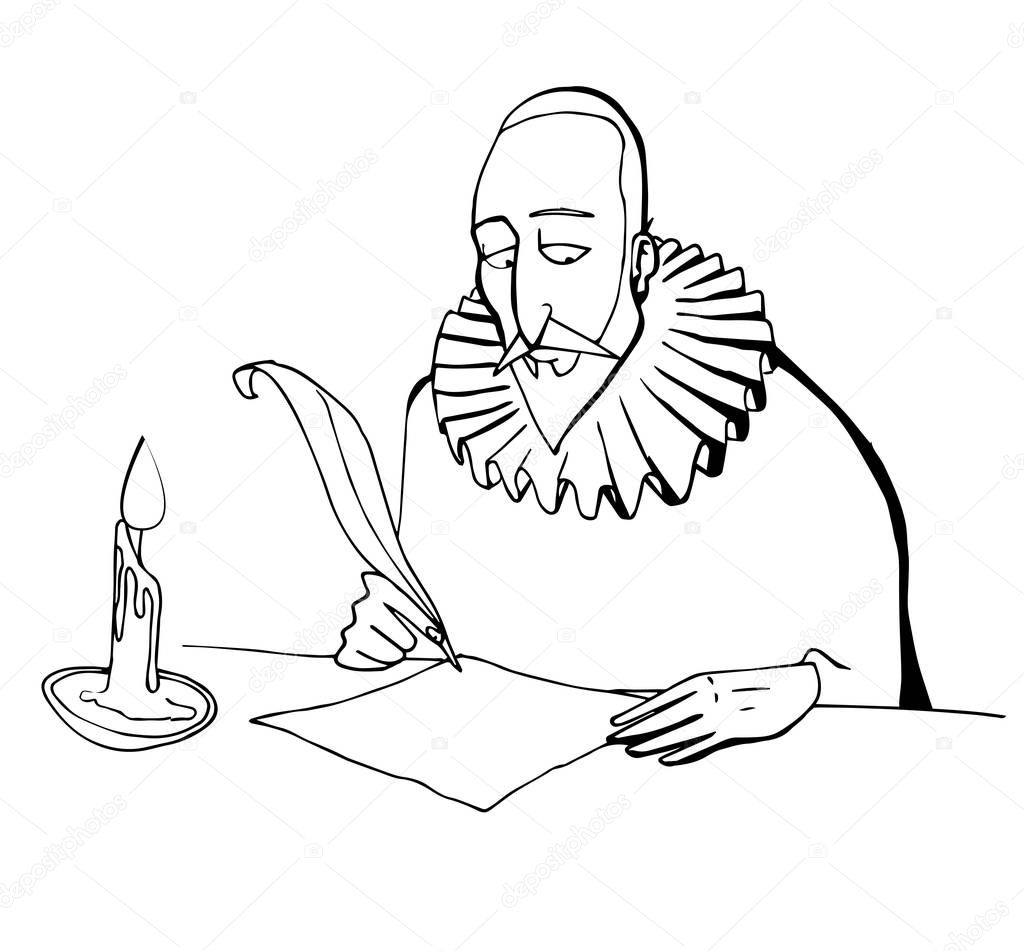 Line illustration of the Spanish writer Miguel de Cervantes