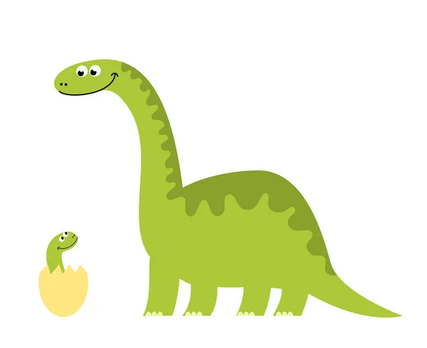 Illustration Drôle Une Maman Dinosaure Avec Son Fils Nouveau — Image vectorielle