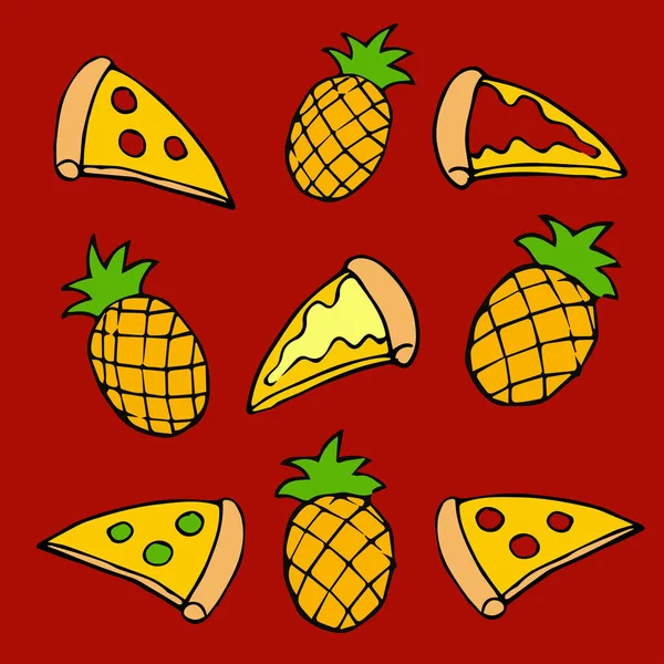 Illustrazione Modello Montin Fette Pizza Ananas — Vettoriale Stock