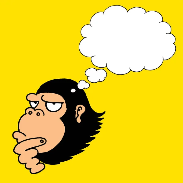 Ілюстрація Мавпи Яка Думає Про Щось Звичайному Жовтому Тлі — стоковий вектор