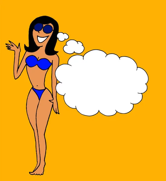 Illustration Une Jolie Fille Avec Des Lunettes Soleil Bikini Cheveux — Image vectorielle
