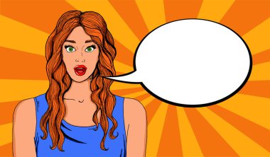 Bir reklam mesajı koyabilirsiniz bir kabarcık ile pin kadar bakmak ile güzel bir kadının pop Illustration