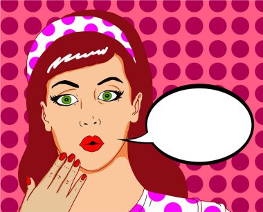 Bir reklam mesajı koyabilirsiniz bir kabarcık ile pin kadar bakmak ile güzel bir kadının pop Illustration