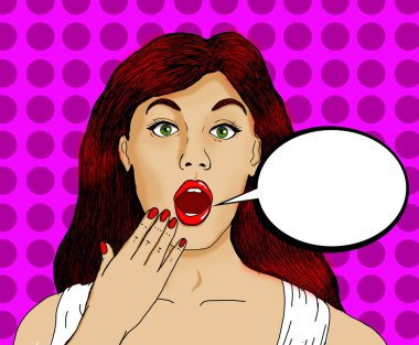 Bir reklam mesajı koyabilirsiniz bir kabarcık ile pin kadar bakmak ile güzel bir kadının pop Illustration