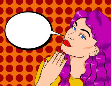 Bir reklam mesajı koyabilirsiniz bir kabarcık ile pin kadar bakmak ile güzel bir kadının pop Illustration