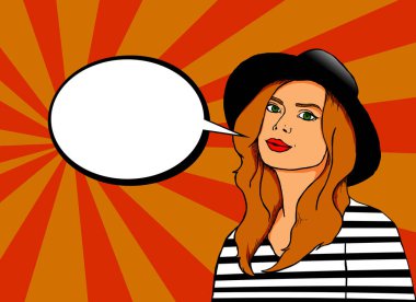 Bir reklam mesajı koyabilirsiniz bir kabarcık ile pin kadar bakmak ile güzel bir kadının pop Illustration