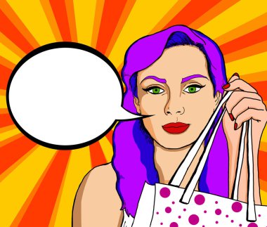 Bir reklam mesajı koyabilirsiniz bir kabarcık ile pin kadar bakmak ile güzel bir kadının pop Illustration