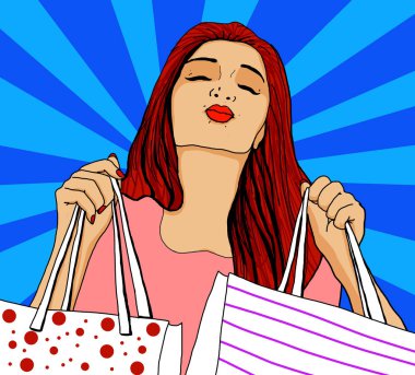 Bir reklam mesajı koyabilirsiniz bir kabarcık ile pin kadar bakmak ile güzel bir kadının pop Illustration