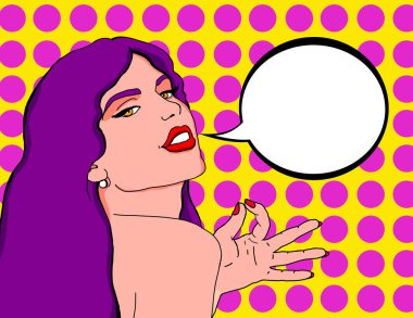 Bir reklam mesajı koyabilirsiniz bir kabarcık ile pin kadar bakmak ile güzel bir kadının pop Illustration