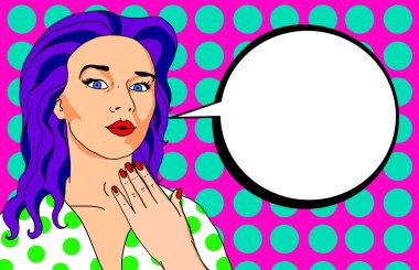 Bir reklam mesajı koyabilirsiniz bir kabarcık ile pin kadar bakmak ile güzel bir kadının pop Illustration