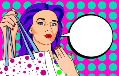 Bir reklam mesajı koyabilirsiniz bir kabarcık ile pin kadar bakmak ile güzel bir kadının pop Illustration