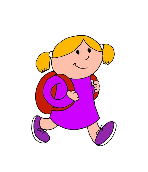 Ilustracja Szczęśliwy Dziewczyna Chodzenie Jej Plecak Jej Powrotem — Zdjęcie stockowe