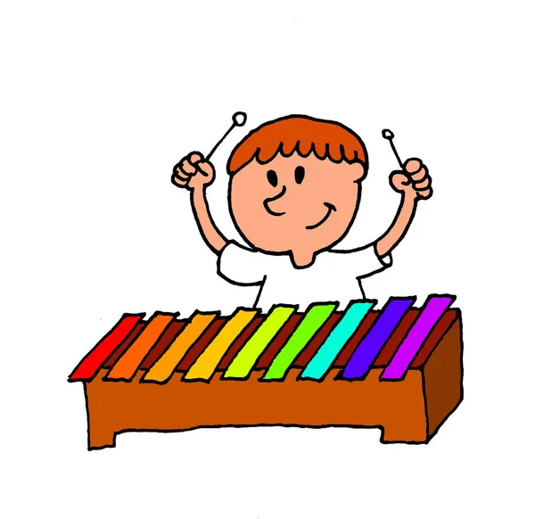 Renkli Tuşları Ile Ksilofon Oynayan Bir Çocuk Llüstrasyon — Stok fotoğraf