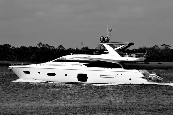 High speed luxury yacht cruising on the river at St. Augustine, Florida