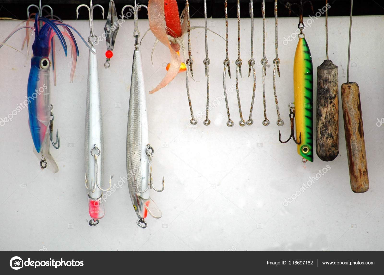 Array Fishing Lures Hanging Chart Boat Background Florida Usa Stock Photo  by ©howdy76 218697162