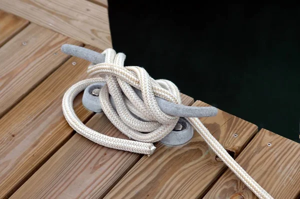 Cleat rope mooring at boat marina dock St. Augustine, Florida
