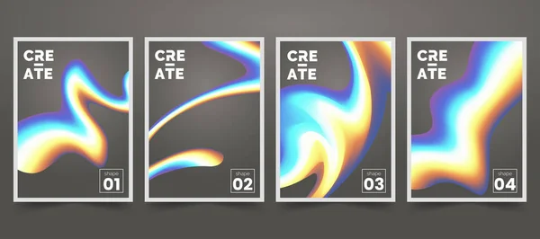 抽象的なポスター液体ホログラムの形状に設定。灰色の背景に虹色の波状の形態。マルチ色のはねかける。バナー、カード、ポスター、アイデンティティ、ウェブ デザインの背景。ベクター eps 10. — ストックベクタ