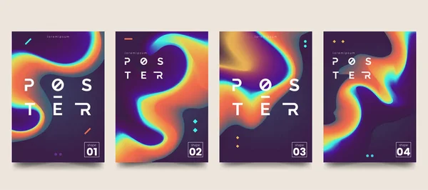 モダンな大理石インク ポスター コレクションです。暗い背景に抽象的な液体形。色のグラデーションが跳ねます。カード、バナー、ポスター、アイデンティティ、web デザインのためのデザイン要素。ベクター eps 10. — ストックベクタ