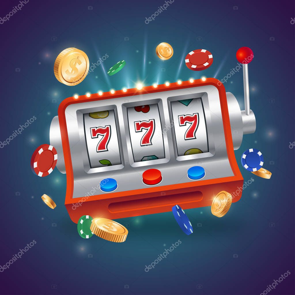 ✓ Casino slot machine. Big win 777 lottery casino vector illustration. Flying playing chips with gold coins. Eps 10. premium vector in Adobe Illustrator ai ( .ai ) format, Encapsulated PostScript eps ( .eps ) format